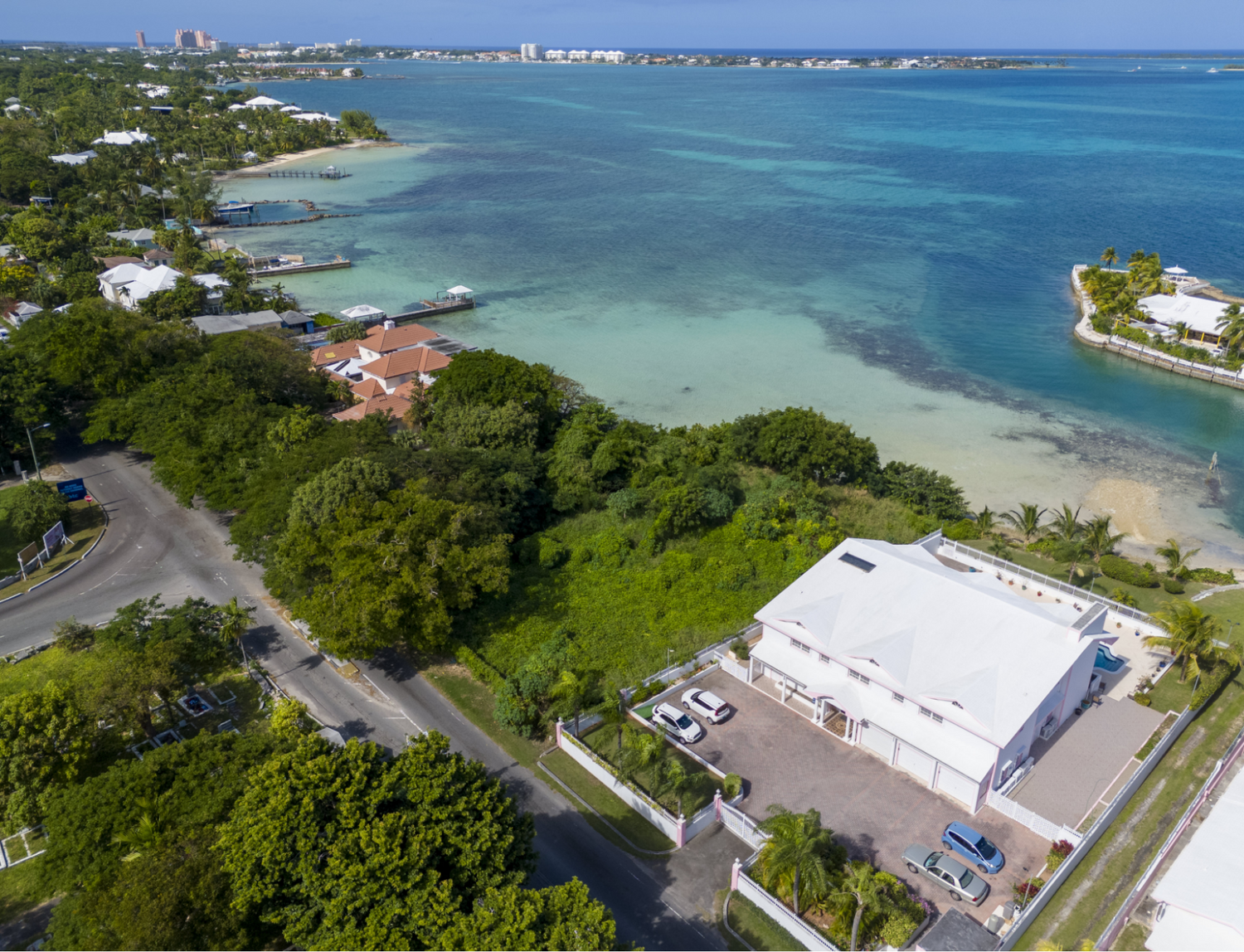 Aerial View of Sea Front Properties in the Bahamas